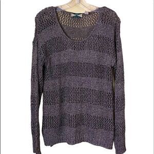 525 America Brown Gold Metallic Crochet Sweater Size Medium